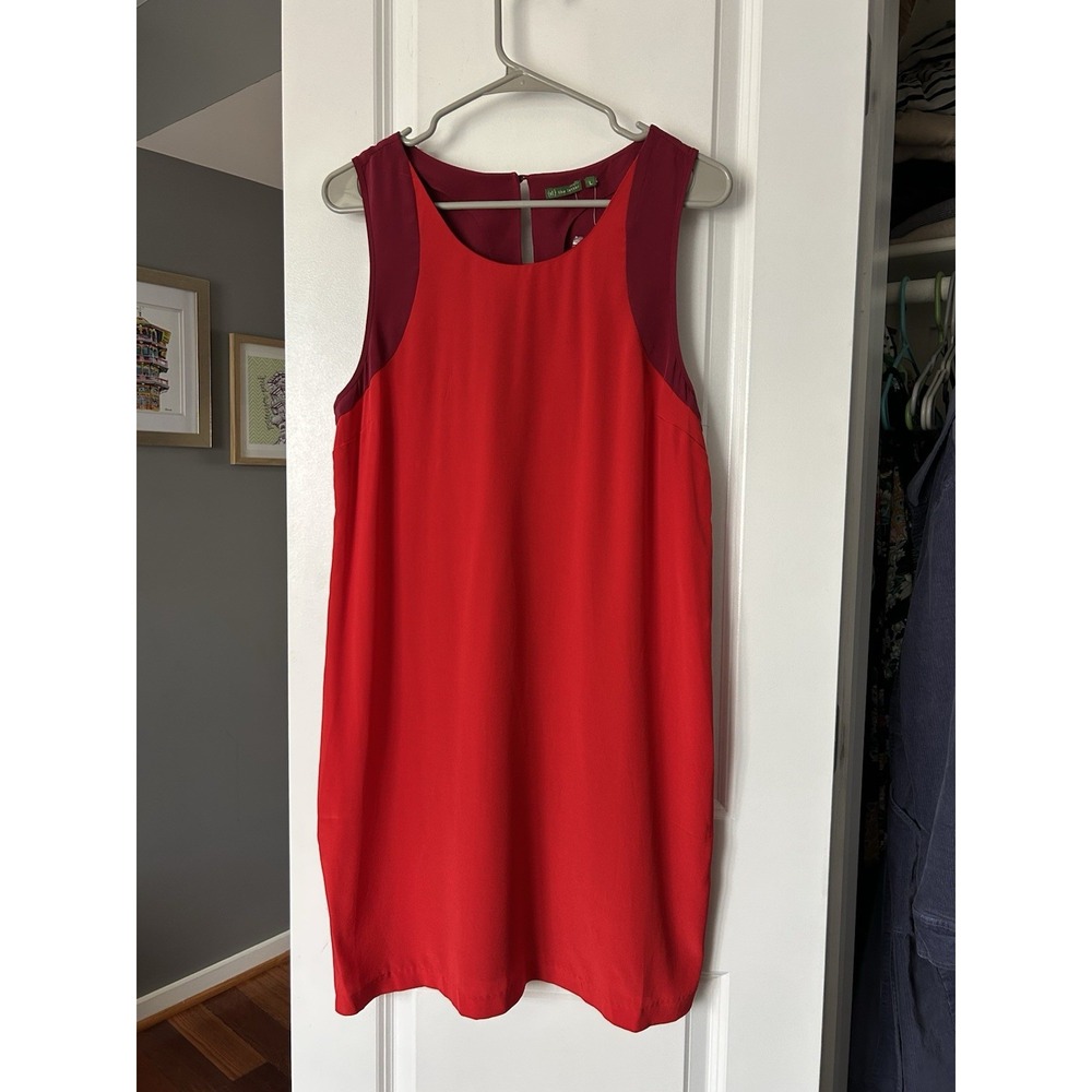 NWOT [tl] The Letter Anthropologie Red 100% Silk Colorblock Dress Size Large